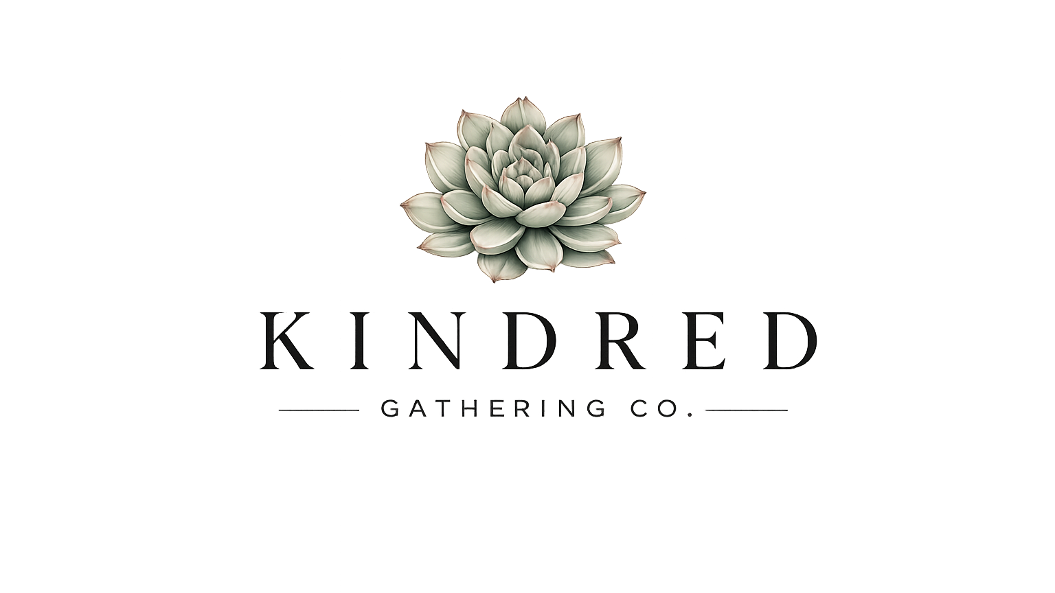 A logo for Kindred Gathering Co. featuring a succulent plant.